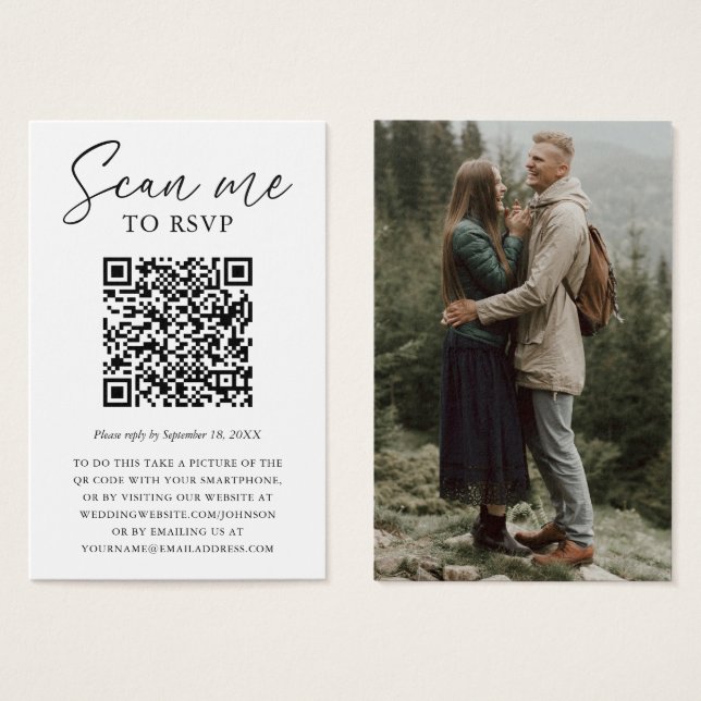 Custom QR Code Photo Wedding RSVP Card (Front & Back)