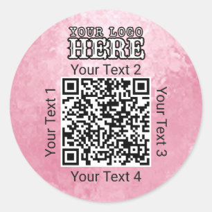 Custom QR Code Pink Business Logo Branding Classic Round Sticker