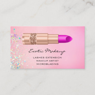 Custom Qr Code Pink Glitter Makeup Lipstick Logo Business Card