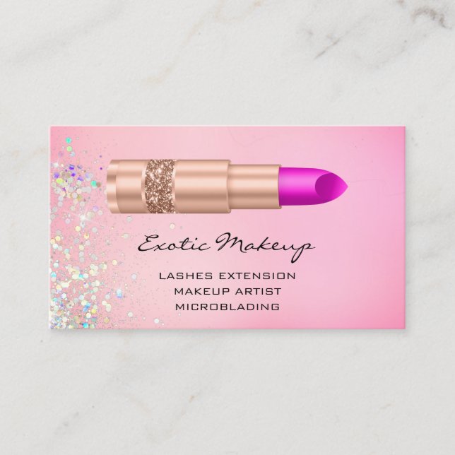 Custom Qr Code Pink Glitter Makeup Lipstick Logo Business Card (Front)