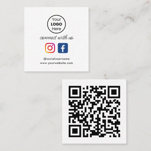 Custom QR Code Retro Social Media Connect with Us Square Business Card (Front/Back)
