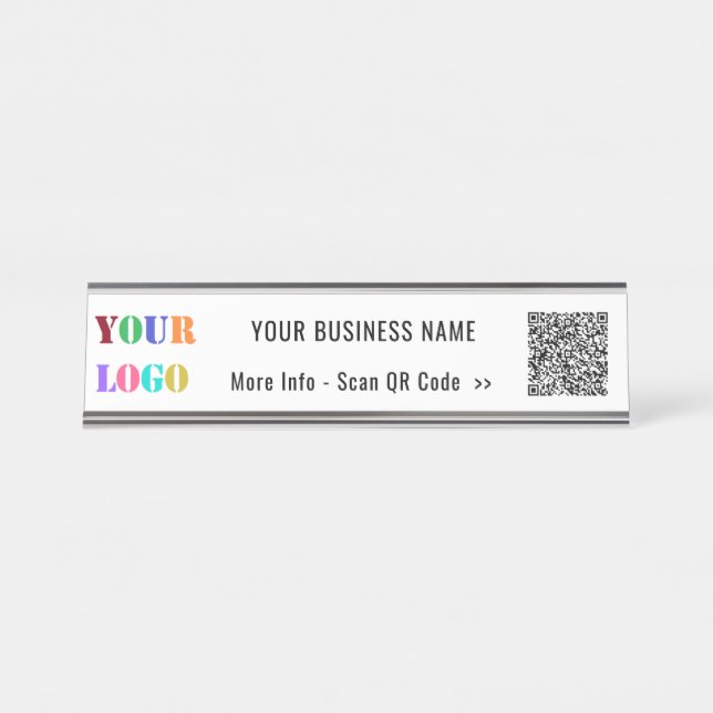 Custom QR Code Scan Info Name and Logo Business Desk Name Plate (Front)