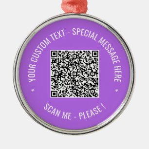 Custom QR Code Scan Info Text Colours Personalised Metal Ornament
