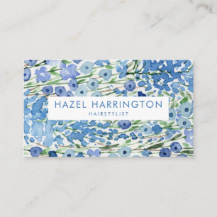 Custom QR Code Scannable Blue Watercolor Floral  Business Card