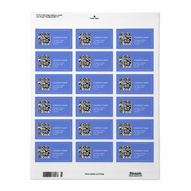 Custom qr code simple blue business Address Labels (Full Sheet)