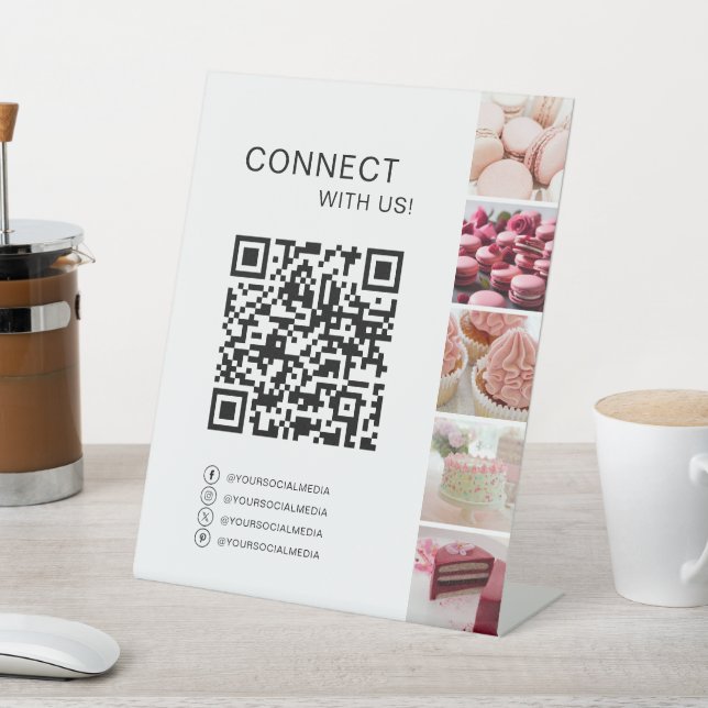 Custom QR Code Social Media Icons Bakery  Pedestal Sign (In SItu)