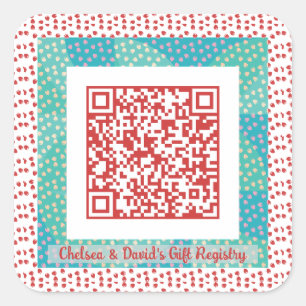 Custom QR Code Strawberries Frame Gift Registry Square Sticker