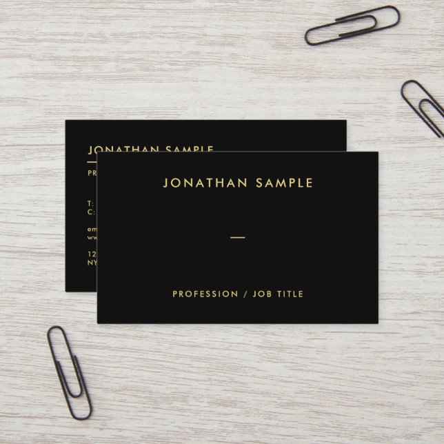 Custom QR Code Template Elegant Black Gold Text Business Card (Front/Back In Situ)
