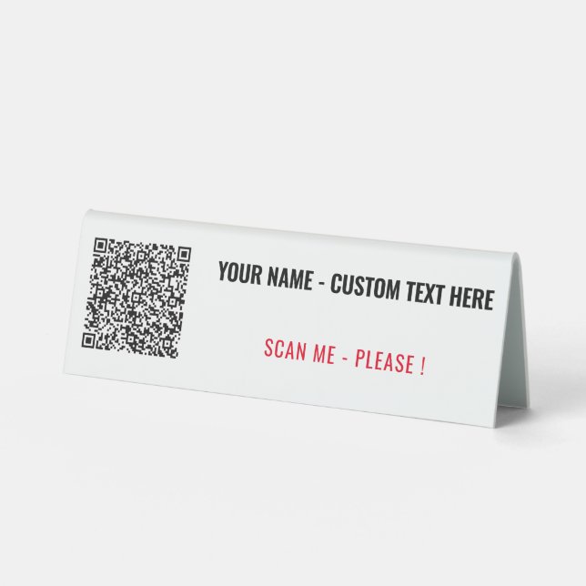 Custom QR Code Text and Colours Table Tent Sign (Front)