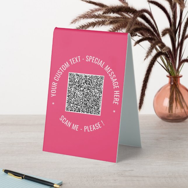 Custom QR Code Text and Colours Table Tent Sign (In SItu (Table))