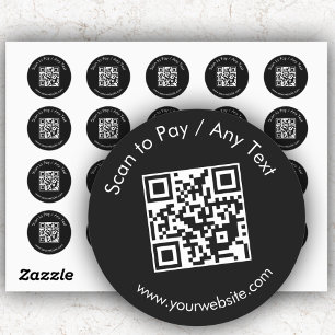 Custom QR Code / Text Black Round Stickers Sheet