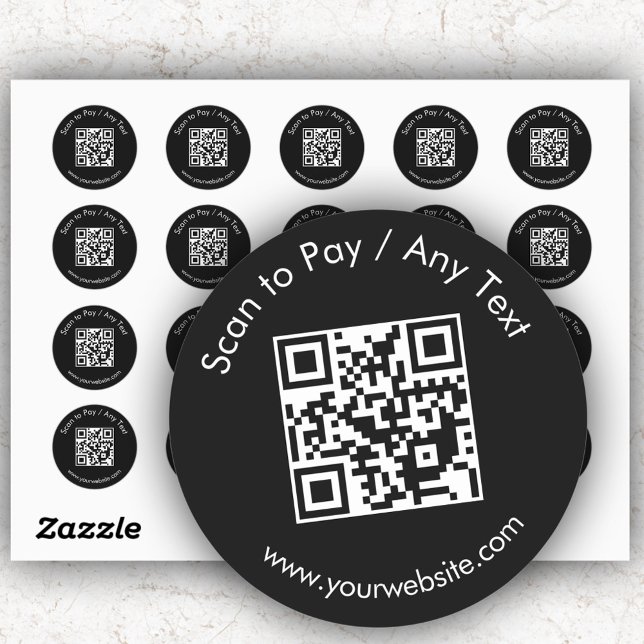 Custom QR Code / Text Black Round Stickers Sheet (Creator Uploaded)