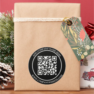 Custom QR Code Text Black White Classic Round Sticker