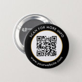 Custom QR Code Text Black White Gold 6 Cm Round Badge (Front & Back)