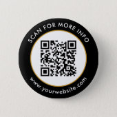 Custom QR Code Text Black White Gold 6 Cm Round Badge (Front)