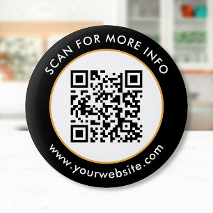 Custom QR Code Text Black White Gold 6 Cm Round Badge