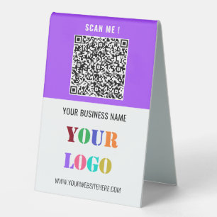 Custom QR Code Text Logo Business Table Tent Sign