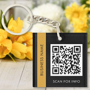 Custom QR Code Text Modern Black Gold Business Key Ring