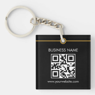 Custom QR Code Text Modern Black White Business Key Ring