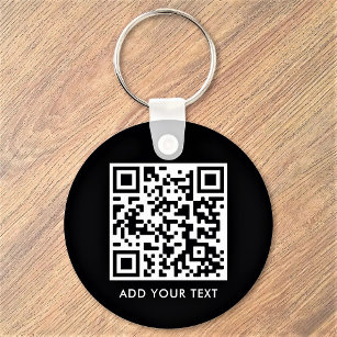 Custom QR Code Text Modern Black White Business Key Ring