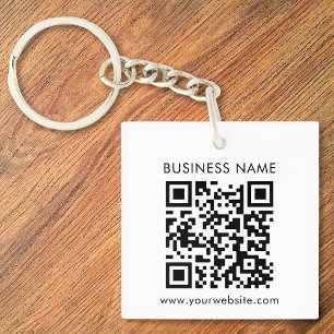 Custom QR Code Text Modern Black White Business Key Ring