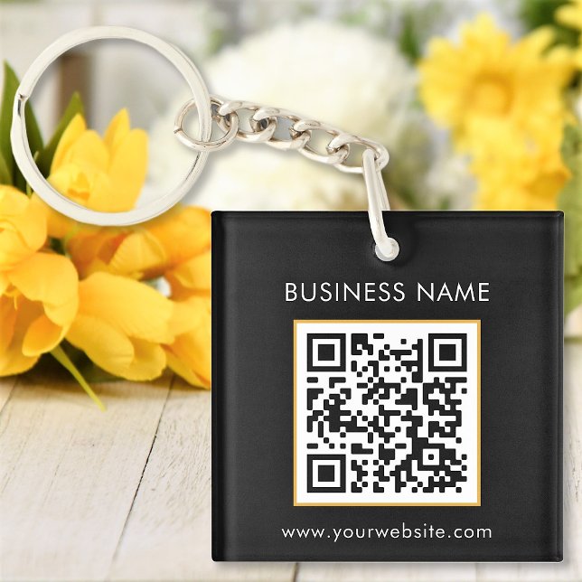 Custom QR Code Text Modern Black White Business Key Ring (Creator Uploaded)