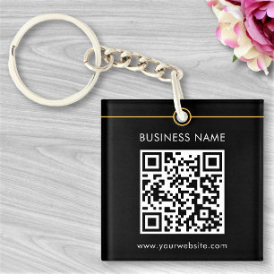 Custom QR Code Text Modern Black White Business Key Ring