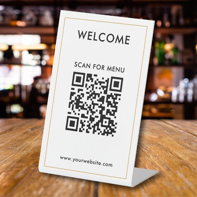 Custom QR Code Text Modern Business Pedestal Sign (Creator Uploaded)