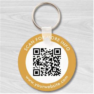 Custom QR Code Text Modern Gold White Business Key Ring