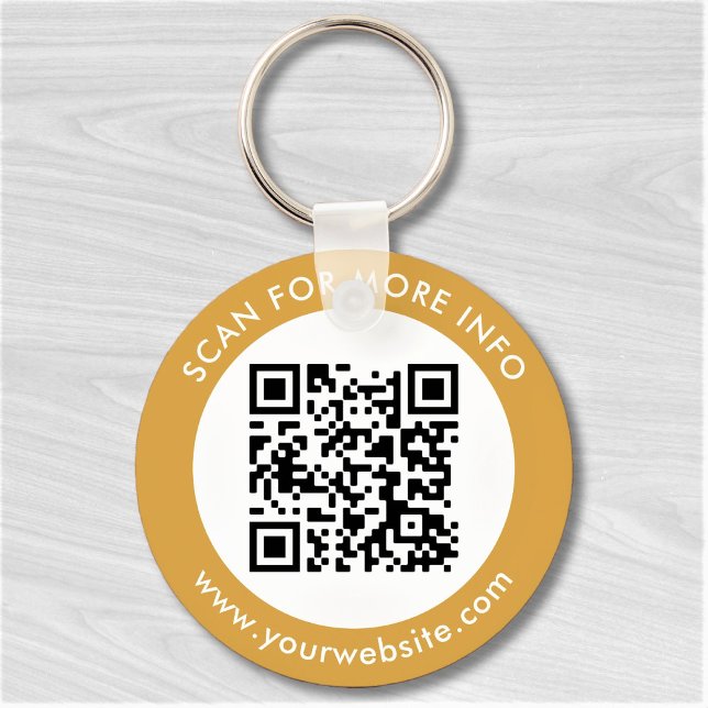 Custom QR Code Text Modern Gold White Business Key Ring (Creator Uploaded)
