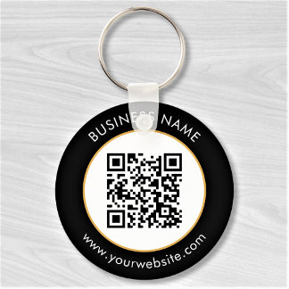Custom QR Code Text Modern Gold White Business Key Ring