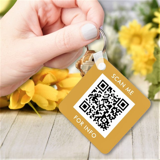 Custom QR Code Text Modern Gold White Business Key Ring (Creator Uploaded)