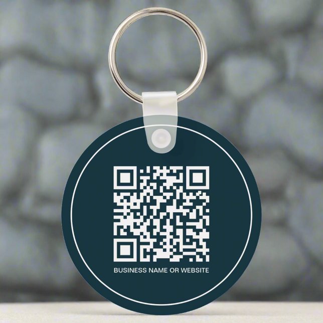 Custom QR Code Text Promotional Swag Navy Blue Key Ring (Creator Uploaded)