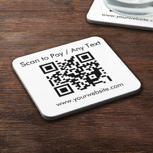 Custom QR Code / Text White Square Cork Backed Coaster