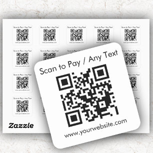 Custom QR Code / Text White Square Stickers Sheet