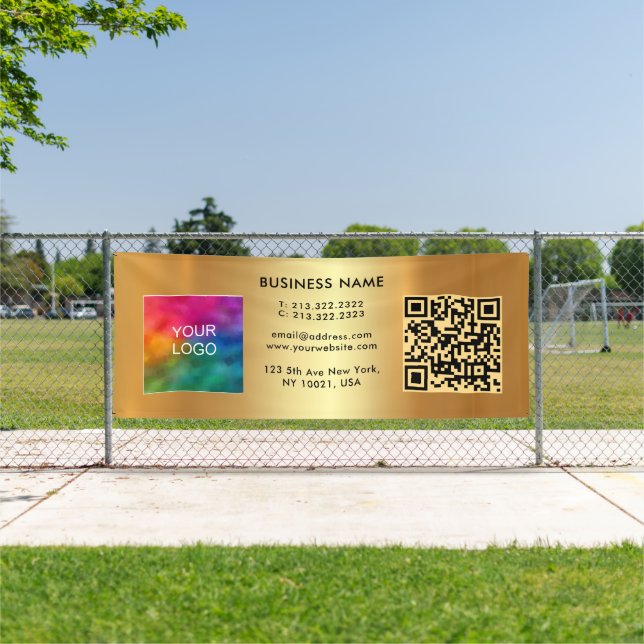Custom QR Code Upload Logo Gold Template Outdoor Banner (Insitu)