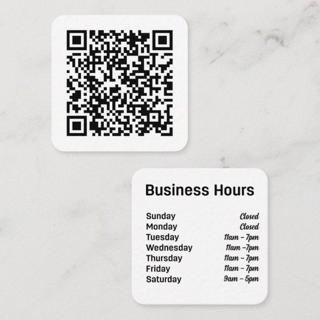 Custom QR Code with Business Hours Square Business Card (Front/Back)