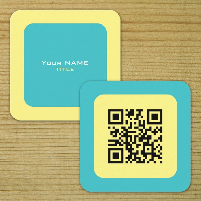Custom QR Code Yellow and Blue Square Business Card (QR Code Colorful Yellow and Blue Business Cards)