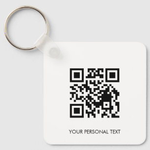 Custom QR Contact Info Minimal White Text Design Key Ring