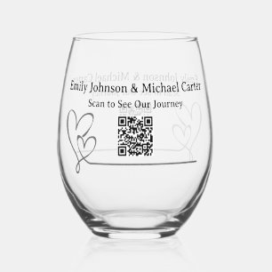 Custom QR Wedding Favour Stemless Wine Glass