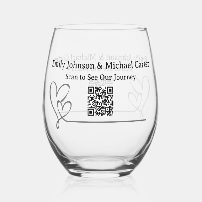 Custom QR Wedding Favour Stemless Wine Glass (Front)