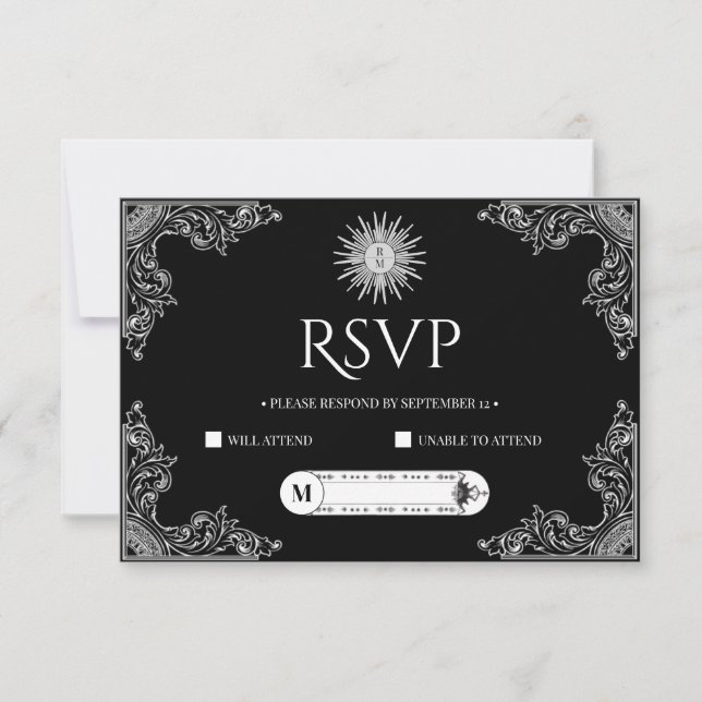 Custom QRCode Elegant Black and White Wedding RSVP Card (Front)