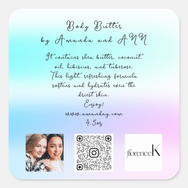 CUSTOM QRCODE LOGO PHOTO PRODUCT DESCRIPTION OMBRE SQUARE STICKER (Front)