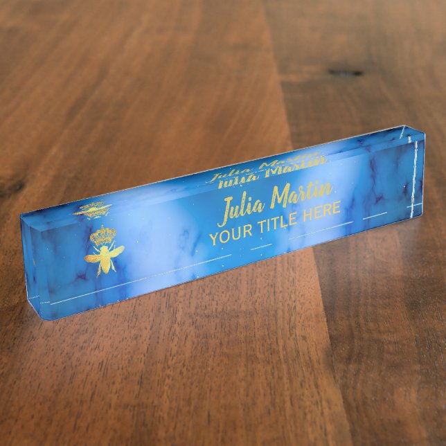 Custom QUEEN BEE Aesthetic Blue Holder Nameplate (Side)