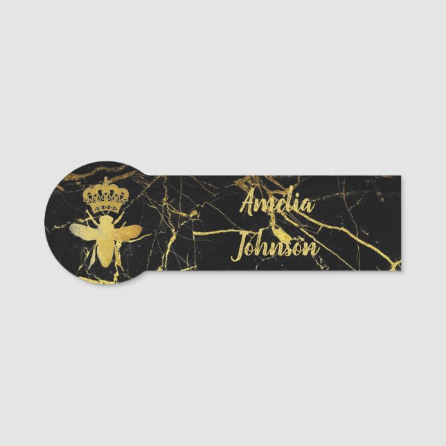 Custom QUEEN BEE Gold Black Badge Pin Magnetic (Front)