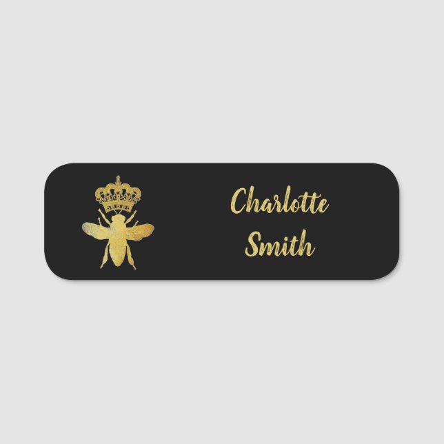Custom QUEEN BEE Gold Black Badge Pin Magnetic (Front)