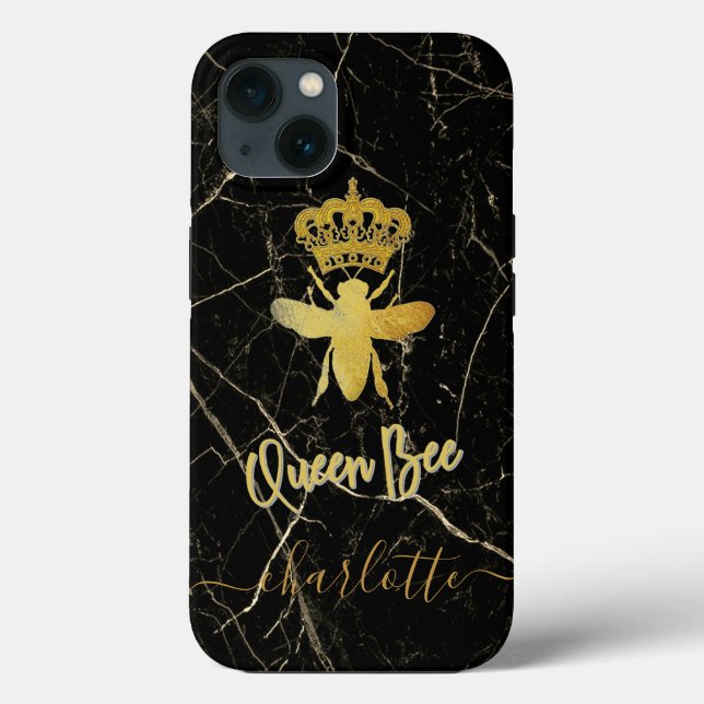 Custom QUEEN BEE Gold Black Marble Phone 11 12 Cas Case-Mate iPhone Case (Back)