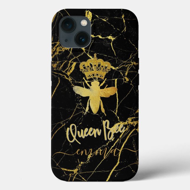Custom QUEEN BEE Gold Black Marble Phone 11 12 Case-Mate iPhone Case (Back)