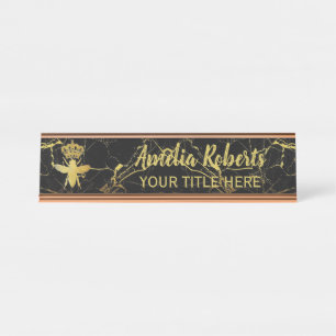 Custom QUEEN BEE GoldBlack Marble Nameplate Holder Desk Name Plate