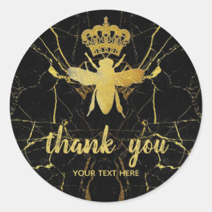 Custom QUEEN BEE Marble Small Business Thank You Classic Round Sticker